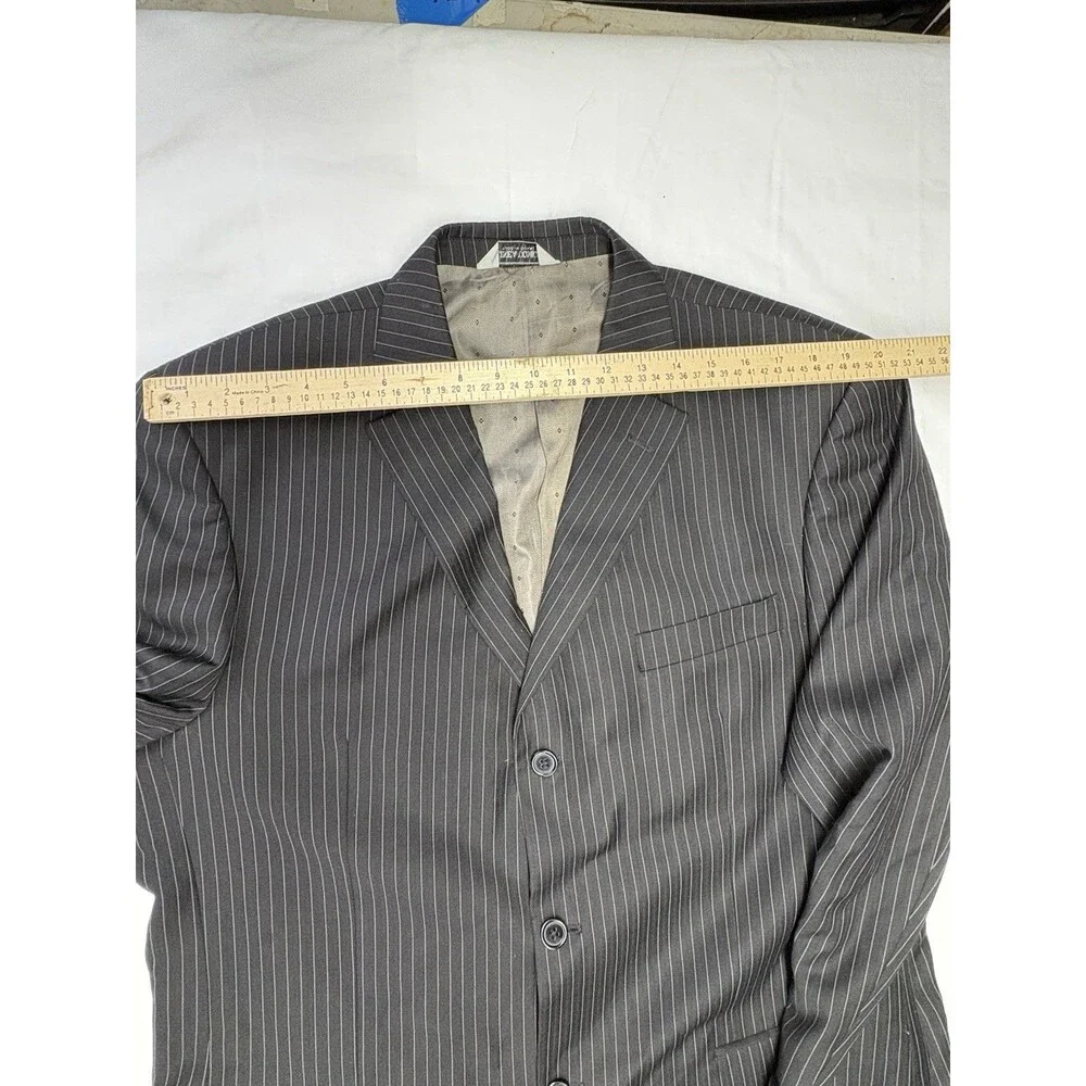 Linea Uomo 3 Pc Wool Suit 46L 40W Charcoal Gray Pinstripe Vest Dress Formal